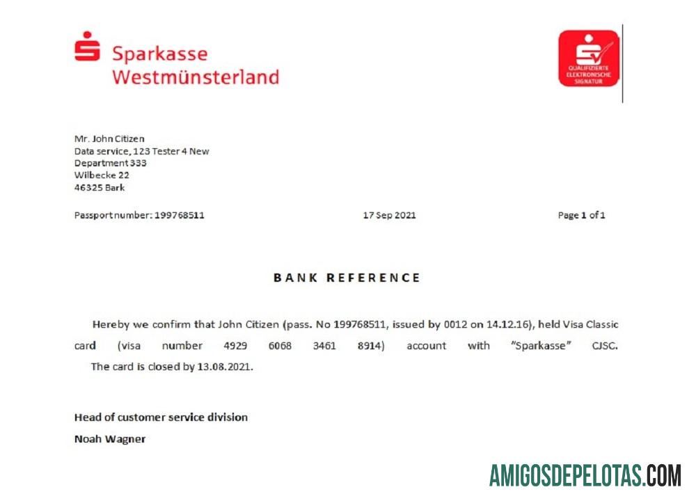 Referência de fechamento do Sparkasse da Alemanha modelo